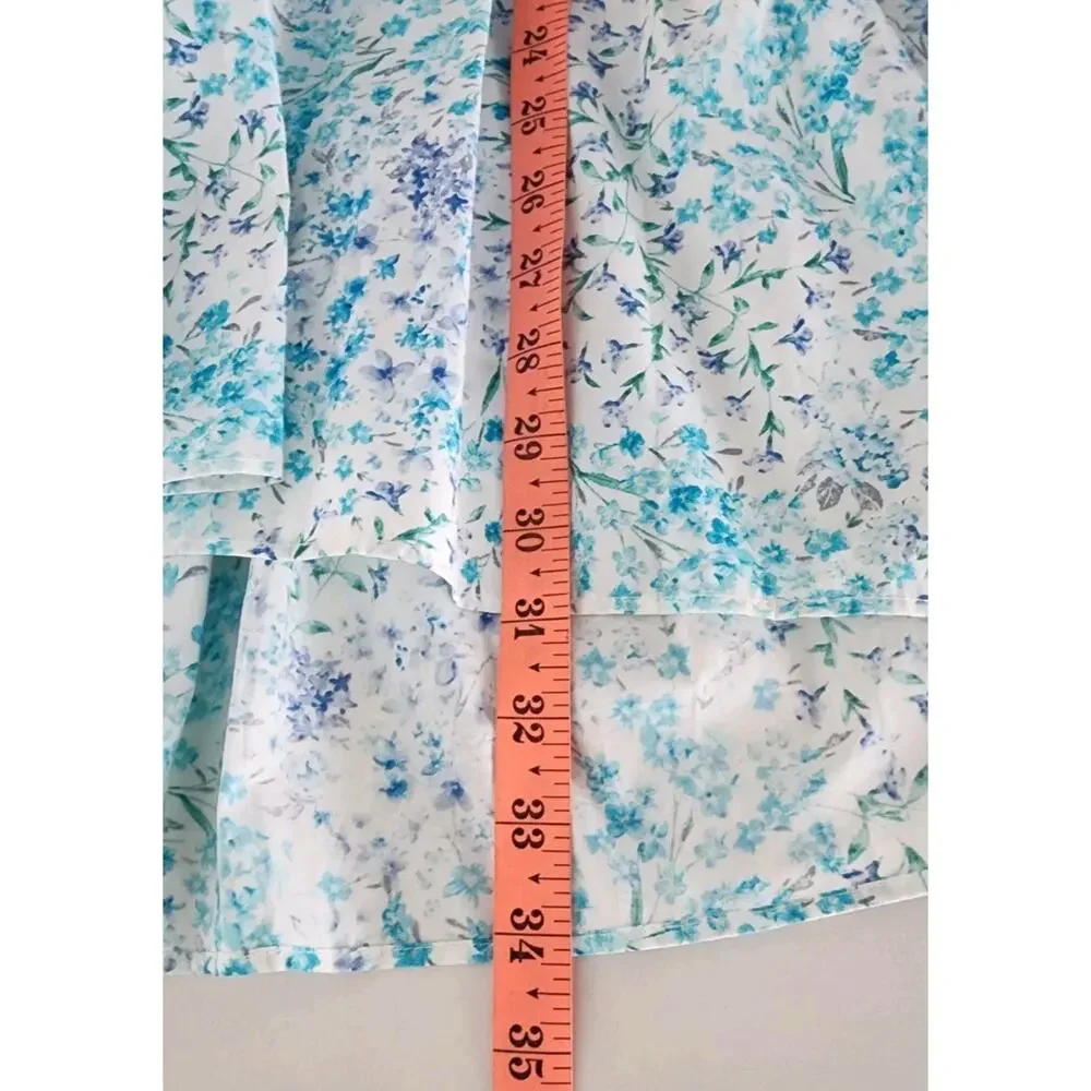 Zara Fancy Blue Poplin Cotton 3/4 Sleeve Dress Mini XS Loveshack Floral Print